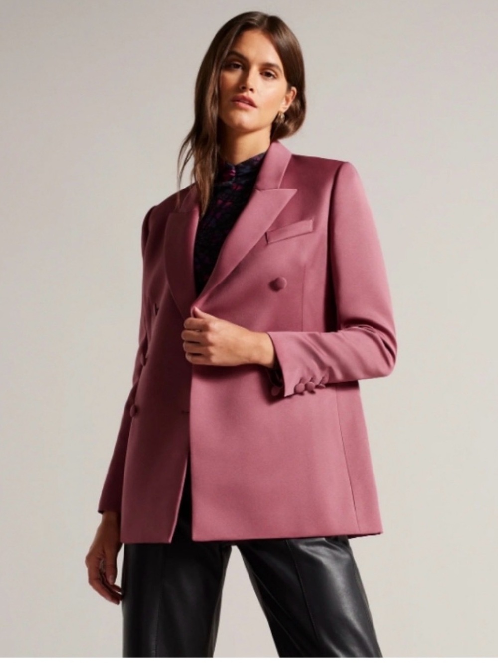 Ted Baker Seraph Double Breasted Satin Boyfriend Blazer Pink (Size 4)NWT Classic